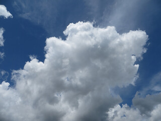 Majestic Cotton-Like Clouds Floating in a Bright Summer Sky in Dong Hoi, Quang Binh, Vietnam