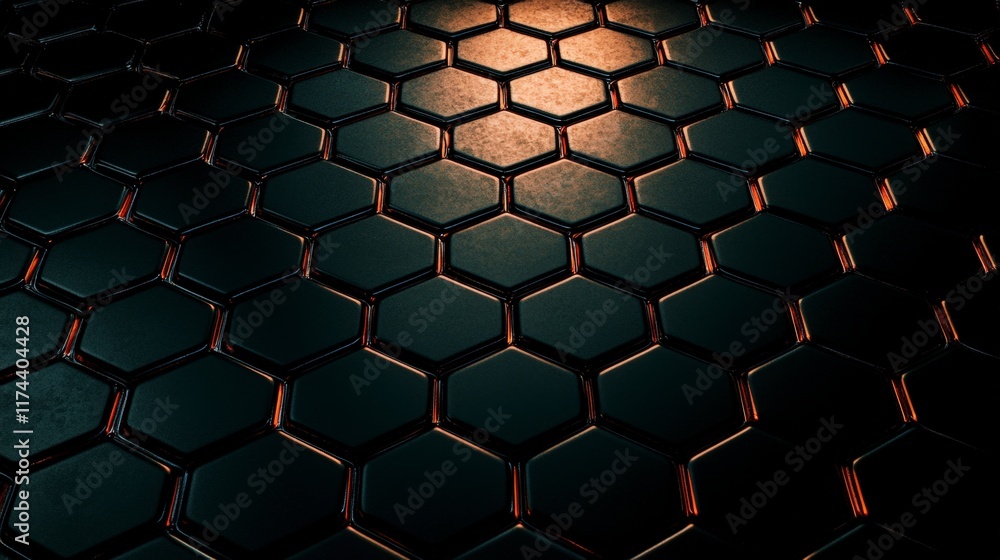 Poster futuristic hexagon pattern dark tech background 3d render abstract texture