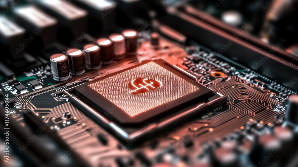 Aufkleber futuristic cpu microchip technology data flow power symbol motherboard