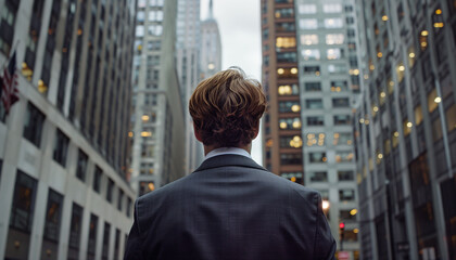 business man looking at office buildings, career concept, business background, 