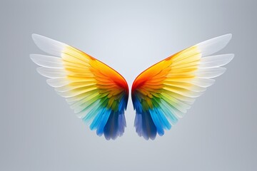 Obraz premium wings of a parrot with colorful feathers on a gray background