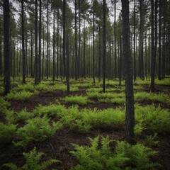 Obraz premium A forest restoration area with young saplings.