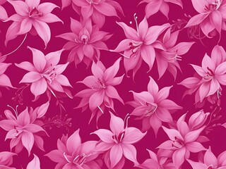 Obraz premium Minimalistic white background with pink fuchsia flowers bordering the right side flat lay top view