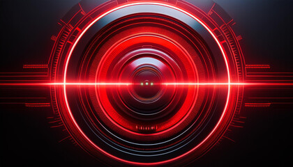 Red Eye: A futuristic and abstract image of a red glowing camera lens, with a laser beam passing through the center, suggesting surveillance and data collection.