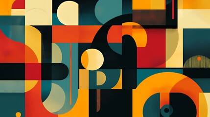 Abstract Geometric Composition with Warm Colors and Shapes