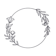 Delicate Hand Drawn Botanical Border with Leaves and Flowers