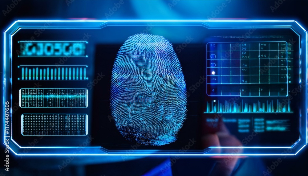 Poster biometric fingerprint scan on futuristic interface