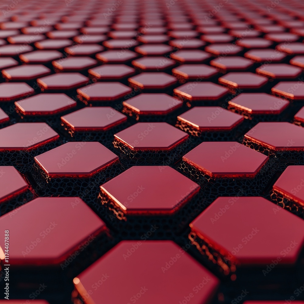 Poster Futuristic Red Hexagonal Tile Wall Background