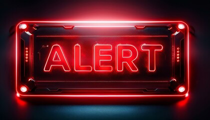Red Alert Neon Sign: A stark red neon sign blazes with the word "ALERT" against a dark, futuristic background. The warning is immediate and urgent, conveying a sense of danger and urgency.