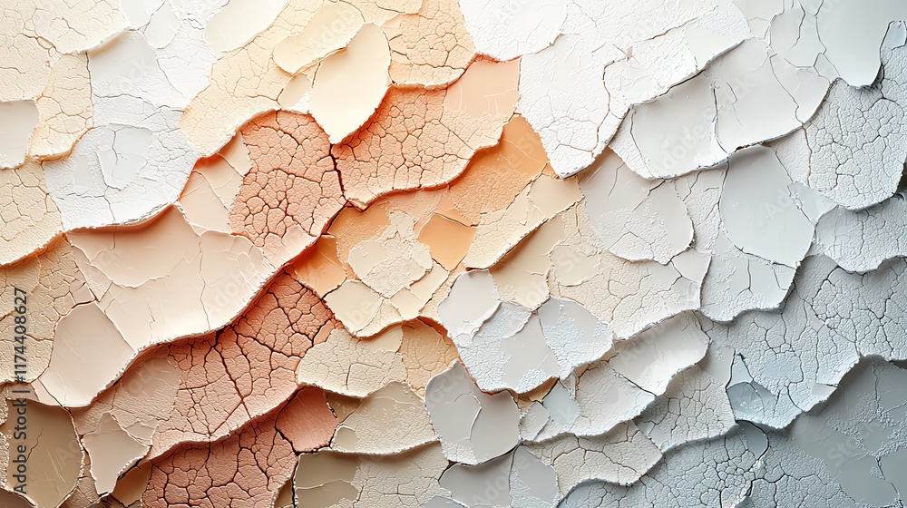 Poster abstract close-up of peeling paint showing textured layers in soft hues of beige and gray for artist
