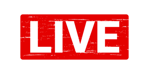 live icon red with play button icon on transparent background	