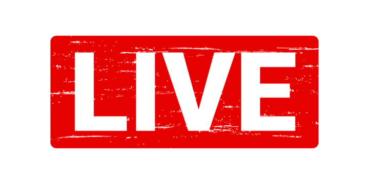 live icon red with play button icon on transparent background	