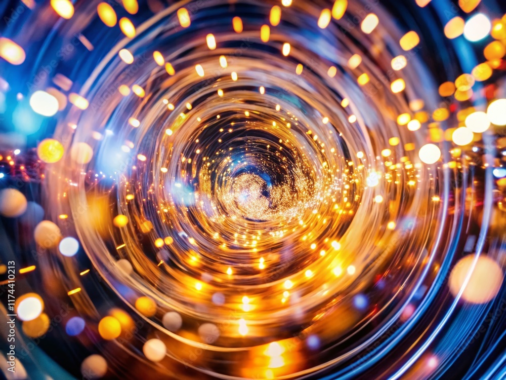 Poster abstract motion background: blurred shining lights rotating slowly in vertical aerial view