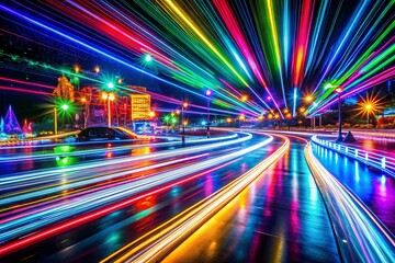 Fototapeta premium Abstract Multicolored Light Trails on Black Background - Night Photography Stock Photo