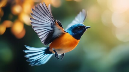 Stunning Orange-blue Bird in Flight, Vibrant Colors, Nature Photography