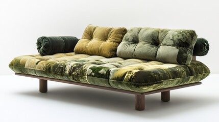 Green Velvet Daybed with Wooden Legs: Modern Furniture Design