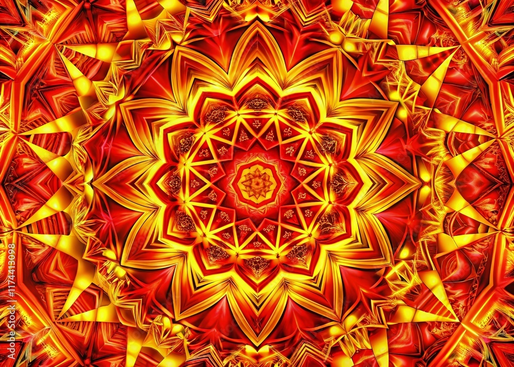 Poster abstract red and yellow generative ai art: vibrant geometric pattern design