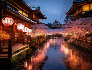 Obraz premium Generated image 日本の街並みの夜景