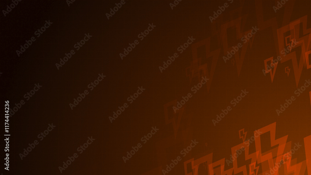 Poster orange thunder shapes are moving from the bottom right of a gradient grid abstract background, horiz