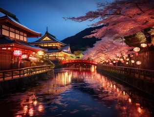Obraz premium Generated image 日本の街並みの夜景