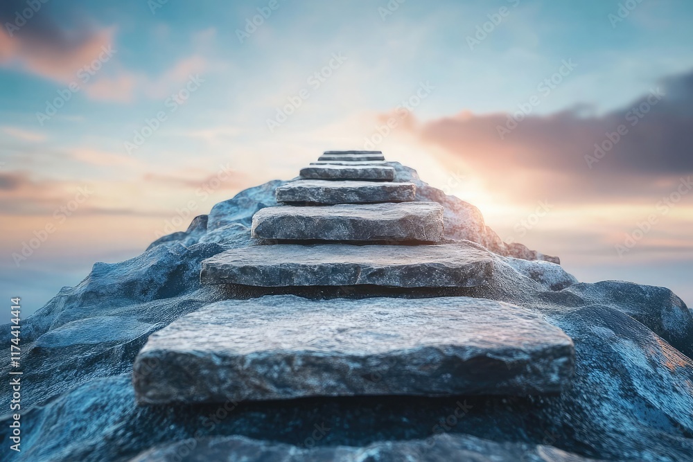 Poster conceptual roadmap with ascending steps symbolizing goal setting and business success