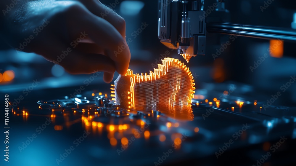 Poster a close-up view of a hand manipulating a circuit board with glowing elements, showcasing advanced te