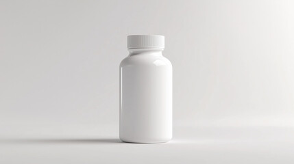 Matte White Bottle for Food Supplement, Sleek Design on White Gradient Backdrop