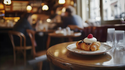 Obraz premium Delicious Croissant Dessert Served In Parisian Cafe