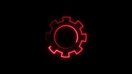 Abstract neon Setting gear circle icon red color animation. beautiful gear icon technical concept and networking concept black background. 
