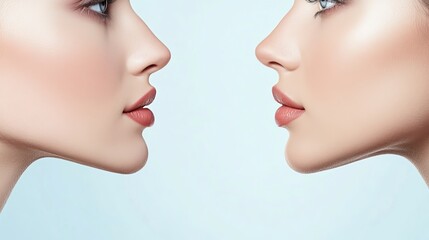 Comparative View of Woman Nose Shape Transformation Before and After Procedure