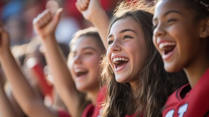 Joyful High School Friends Cheering Together at a Sports Game Celebration