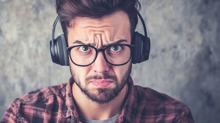 Obraz premium Engaged Customer Support Representative Listening Attentively with Headphones in Office Setting