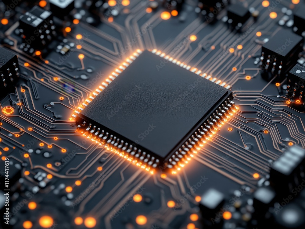 Poster close-up view of a microprocessor surrounded by intricate circuit designs, showcasing the beauty of 