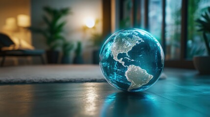 Digital earth globe on cozy room