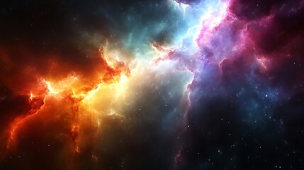 Obraz premium Cosmic Nebula Displays Vibrant Hues Of Red Orange Blue And Pink