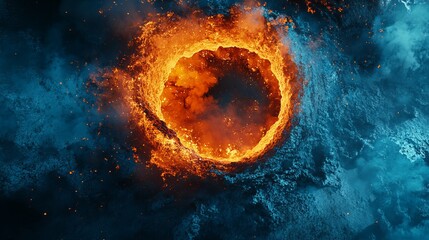 Steaming Crater of an Active Volcano Surrounded by Fiery Lava and Smoke