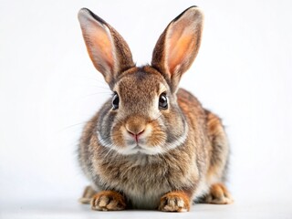 Fototapeta premium Adorable Brown & Gray Bunny Rabbit on White Background - Cute Pet Stock Photo