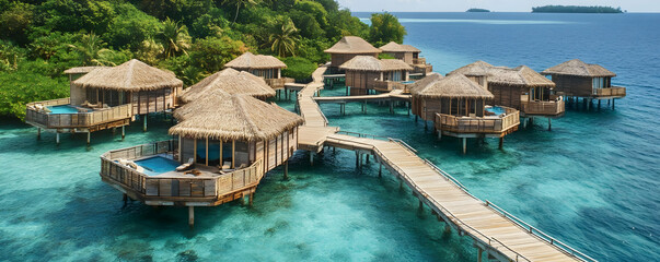 Obraz premium Luxury overwater bungalows, tropical paradise.