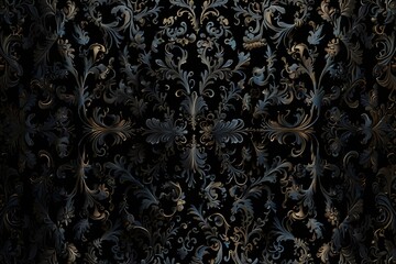 Black Rococo Pattern Background. Generative AI