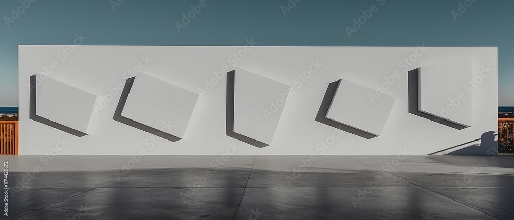 Poster modern architecture futuristic white wall geometric design 3d render abstract backgrou