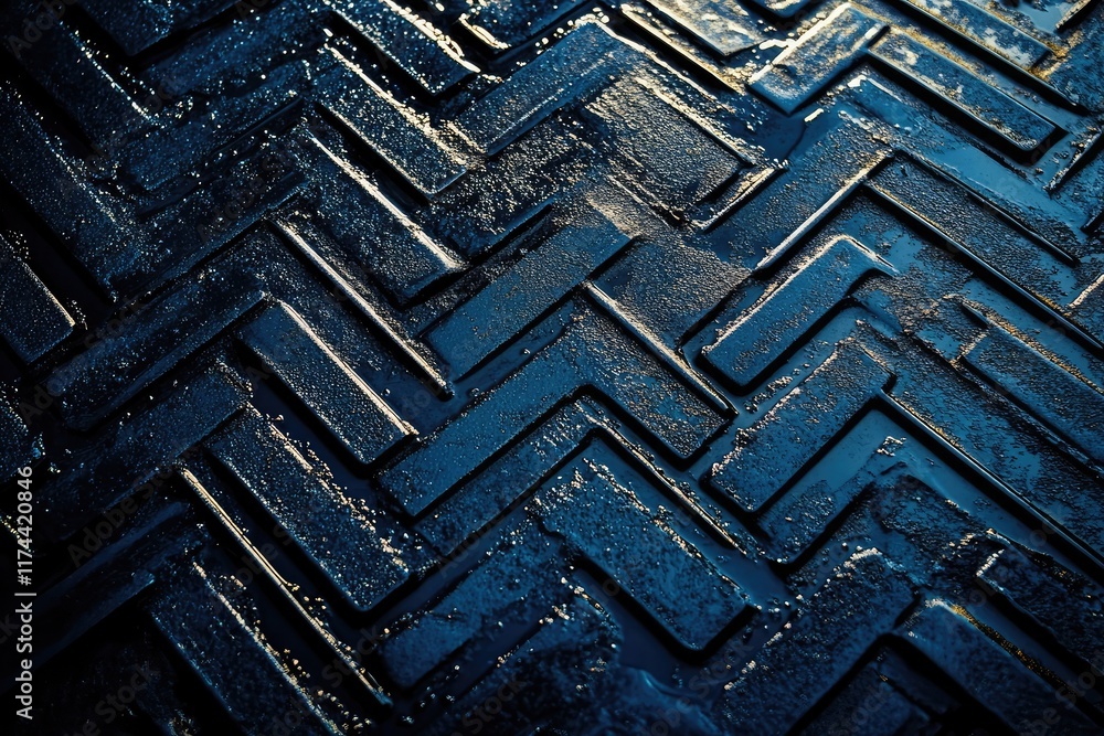 Poster dark cobalt blue geometric background with shimmering metallic effects and diagonal lines, suitable 