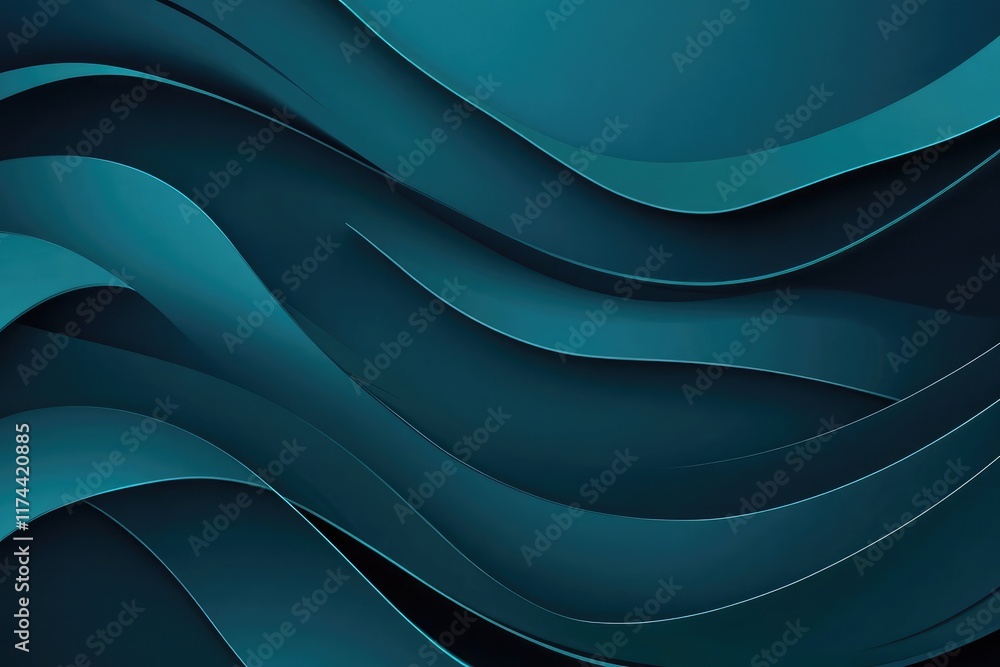 Poster dark teal satin fabric background with a soft gradient and subtle wave textures. elegant and luxurio