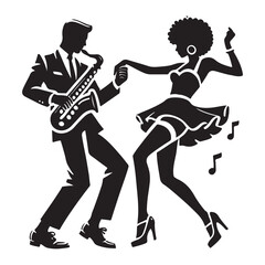 Jive Silhouette Vector Illustration, Solid White Background.