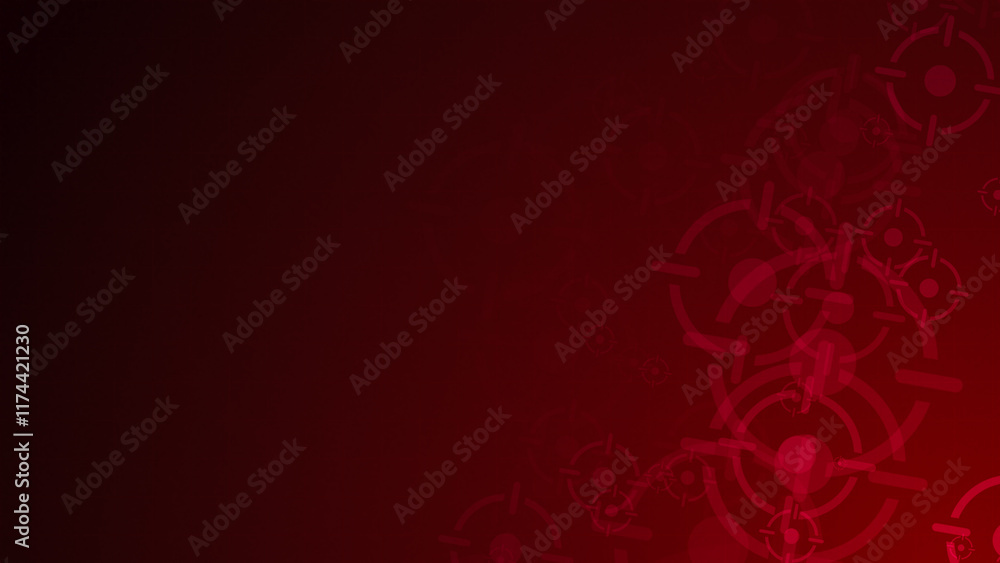 Poster red accurate icon shapes are moving from the bottom right of a gradient grid abstract background, ho