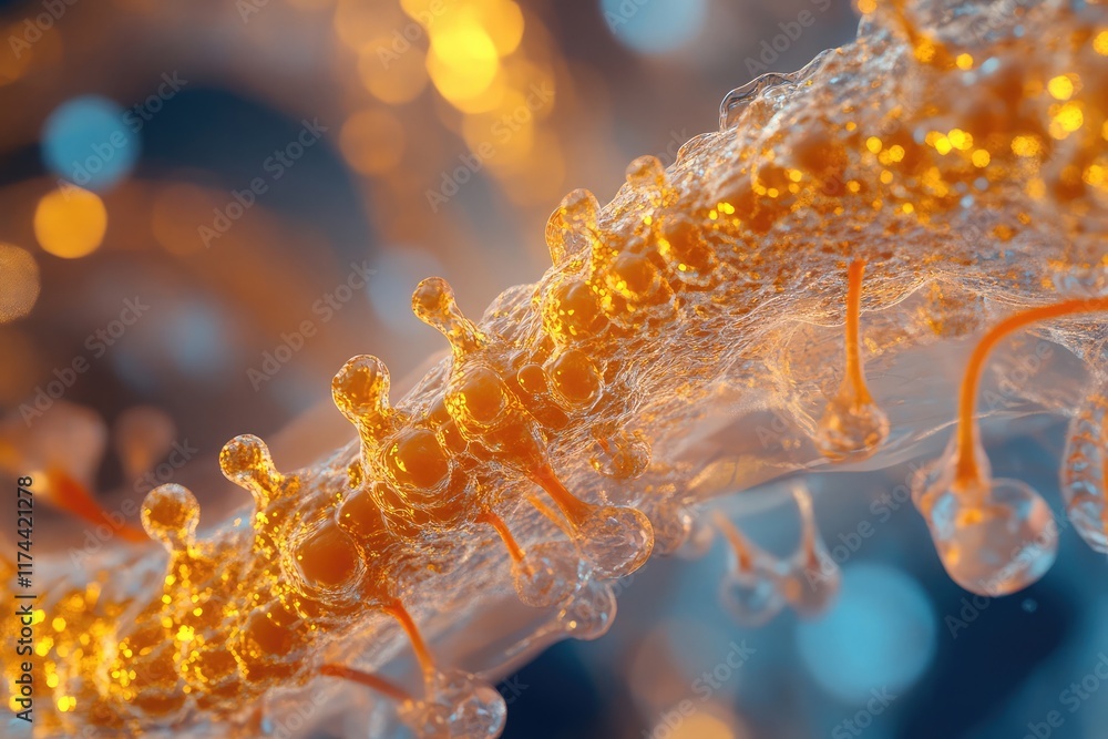 Poster detailed 3d render of synaptic transmission, showcasing the complexity of the nervous system.