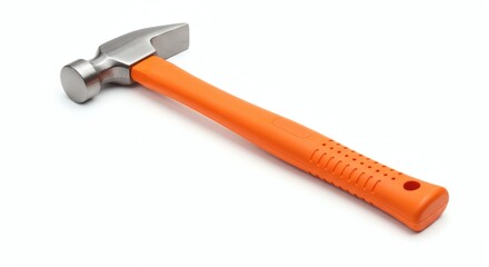 Orange Handled Claw Hammer Steel Head Construction Tool DIY Repair Isolated White Background