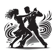 Jive Silhouette Vector Illustration, Solid White Background.