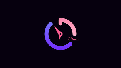 39 minute clock icon timer colorful 4k illustration. Abstract black background 4k illustration.