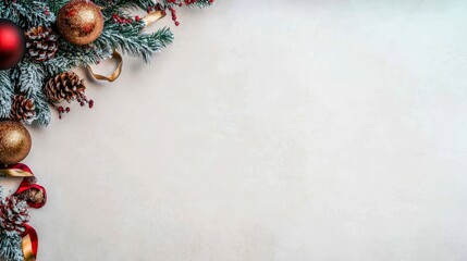 Festive Christmas Garland  Red Gold Ornaments  Pine  Ribbon