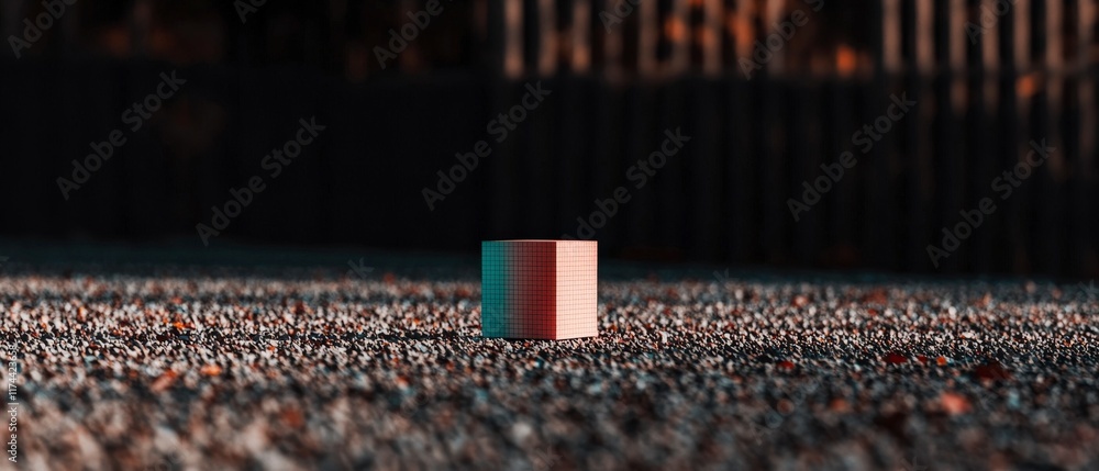 Poster abstract 3d cube on textured ground minimalist background
